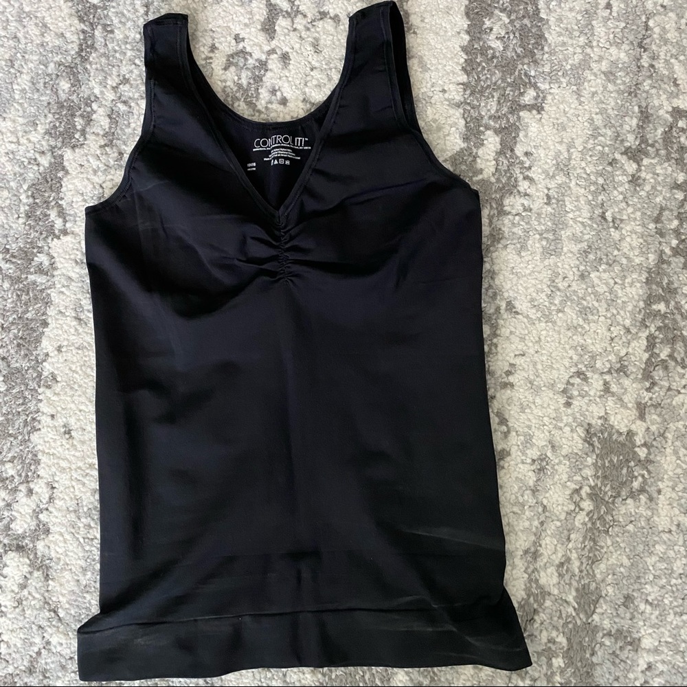 Control It! || black shaping ruched V-neck top